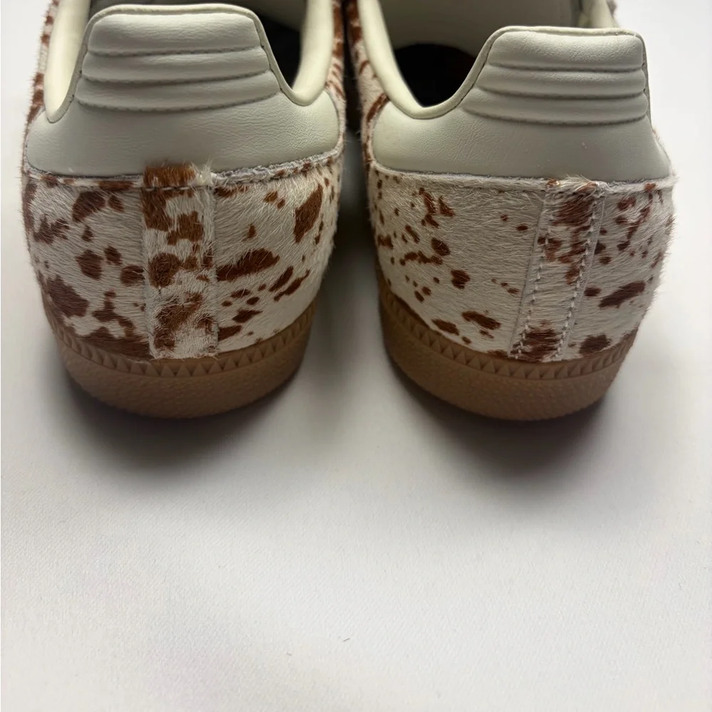 adidas Women's White and Brown Cow Print Samba Sneakers - Picture 9 of 13